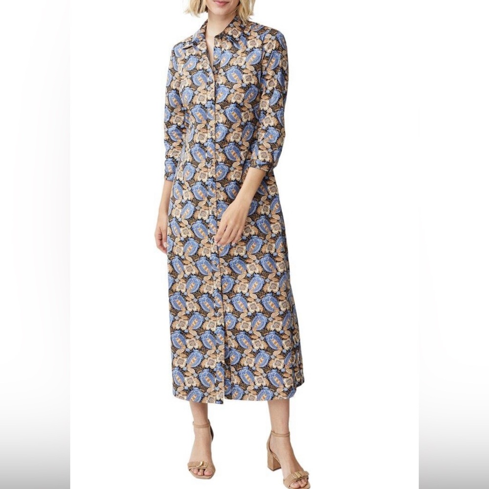 NWT! J. McLaughlin Louisa Dress in Camel/ Blue Pomegranate Grove Midi Dress XS - Picture 5 of 8